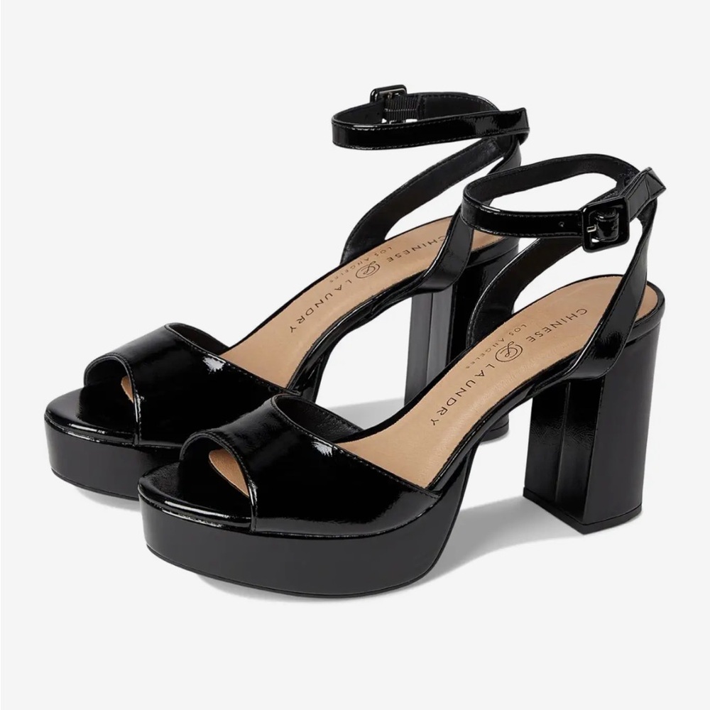 Chinese Laundry Black Patent Chunky Heels